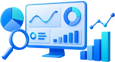 SEO analytics dashboard with website performance, traffic analysis, search optimization, data visualization, and ranking improvements.