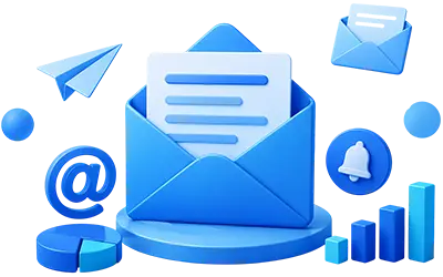 Email marketing illustration with email campaigns, subscriber engagement, analytics, lead generation, notifications, and digital marketing performance.