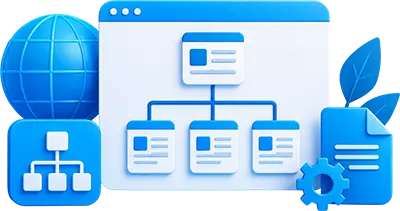 Website architecture and XML sitemap illustration showing site structure, technical SEO, search engine crawling, and website organization.